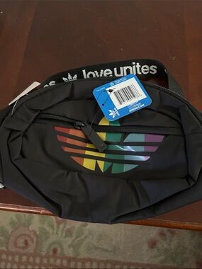 adidas Black Waist Bag with Rainbow Trefoil Graphic
